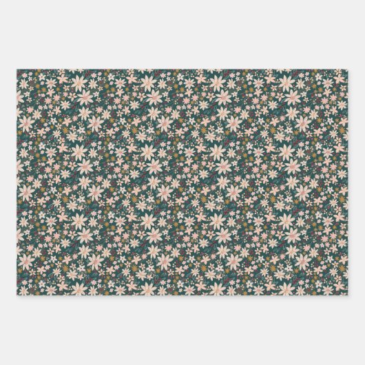 Hand getrokken winterbloemen donkergroen inpakpapier vel (Voorkant 2)