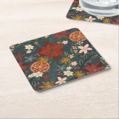 Hand getrokken  winterbloemen donkergroen kartonnen onderzetters (Schuin)