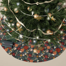 Hand getrokken  winterbloemen donkergroen kerstboom rok