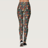 Hand getrokken  winterbloemen donkergroen leggings (Achterkant)