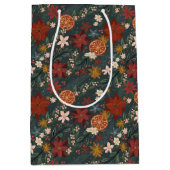 Hand getrokken  winterbloemen donkergroen medium cadeauzakje (Voorkant)