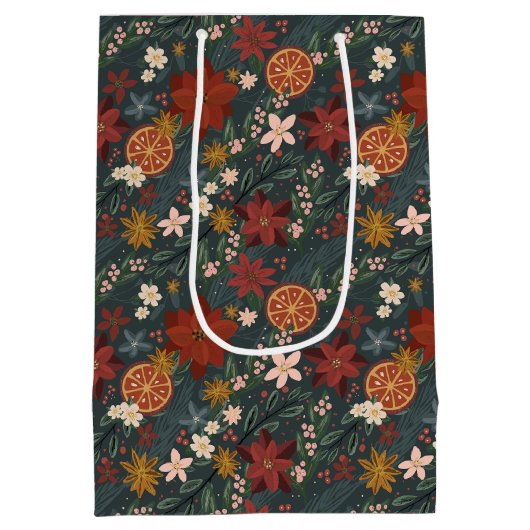 Hand getrokken  winterbloemen donkergroen medium cadeauzakje (Achterkant)