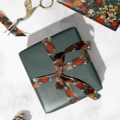 Hand getrokken  winterbloemen donkergroen satijnen lint