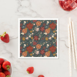 Hand getrokken winterbloemen donkergroen servet