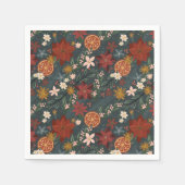 Hand getrokken  winterbloemen donkergroen servet (Voorkant)