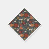 Hand getrokken  winterbloemen donkergroen servet (Hoek)