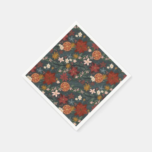 Hand getrokken winterbloemen donkergroen servet (Hoek)