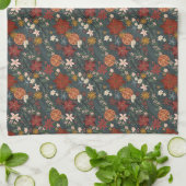 Hand getrokken  winterbloemen donkergroen theedoek (Gevouwen)