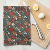 Hand getrokken  winterbloemen donkergroen theedoek (Quarter Fold)