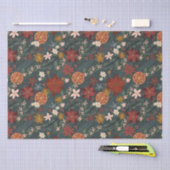 Hand getrokken winterbloemen donkergroen tissuepapier (Craft)