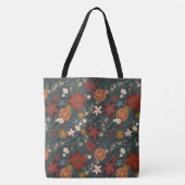 Hand getrokken  winterbloemen donkergroen tote bag (Voorkant)