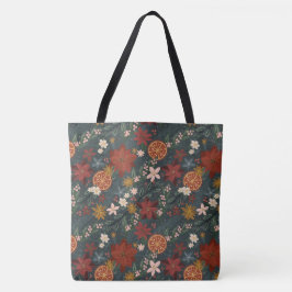 Hand getrokken  winterbloemen donkergroen tote bag