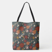 Hand getrokken  winterbloemen donkergroen tote bag (Achterkant)