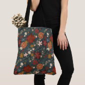 Hand getrokken  winterbloemen donkergroen tote bag (Dichtbij)