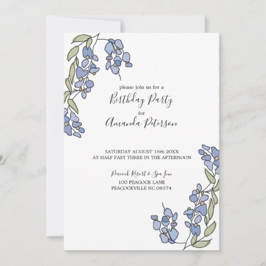 Hand getrokken Wisteria Floral Verjaardag Uitnodig Kaart (Voorkant)