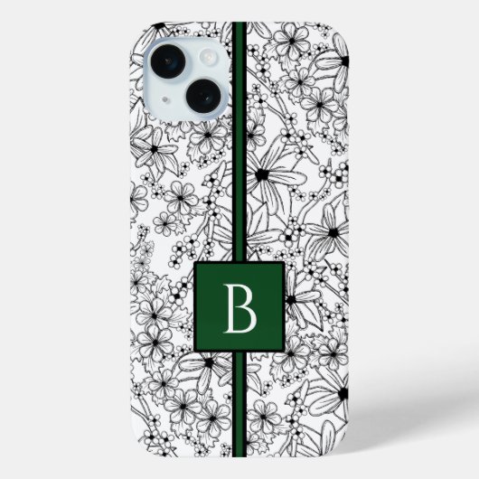 Hand getrokken wit bloemenpatroon en groen monogra Case-Mate iPhone case (Achterkant)