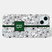 Hand getrokken wit bloemenpatroon en groen monogra Case-Mate iPhone case (Achterkant (horizontaal))