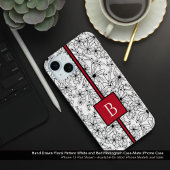 Hand getrokken wit bloemenpatroon en rood monogram Case-Mate iPhone case