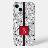 Hand getrokken wit bloemenpatroon en rood monogram Case-Mate iPhone case (Achterkant)