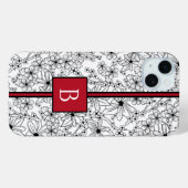 Hand getrokken wit bloemenpatroon en rood monogram Case-Mate iPhone case (Achterkant (horizontaal))