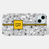 Hand getrokken wit bloemenpatroon geel monogram Case-Mate iPhone case (Achterkant (horizontaal))