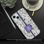 Hand getrokken wit bloemmotief Paarse monogram Case-Mate iPhone Case