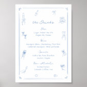 Hand getrokken wit en blauw Bar Drink Menu Poster (Voorkant)