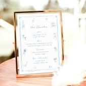 Hand getrokken wit en blauw Bar Drink Menu Poster