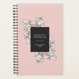 Hand getrokken witte bloemen pastel roze afspraak planner