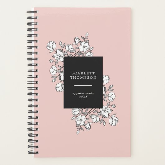 Hand getrokken witte bloemen pastel roze afspraak planner (Voorkant)