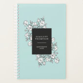 Hand getrokken witte bloemen turquoise afspraak planner (Voorkant)