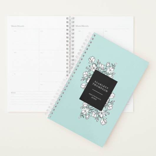 Hand getrokken witte bloemen turquoise afspraak planner (Display)