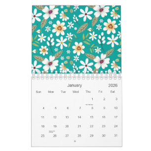 Hand getrokken witte bloemenpatroon 2026 kalender