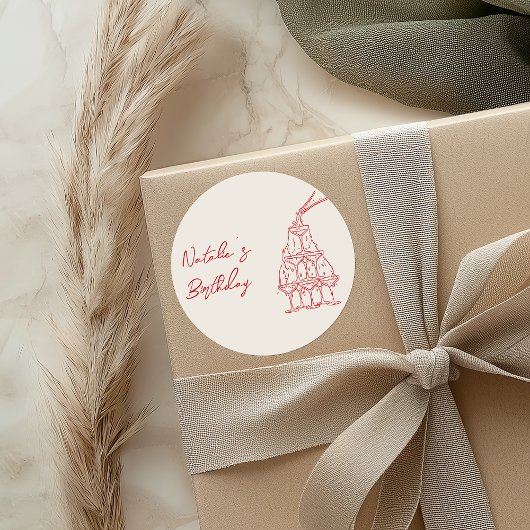 Hand getrokken witte rode champagne toren verjaard ronde sticker