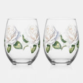 Hand getrokken witte rozen wijnglas zonder voet (Achterkant)