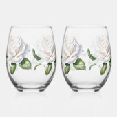 Hand getrokken witte rozen wijnglas zonder voet (Links)