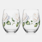 Hand getrokken witte rozen wijnglas zonder voet (Rechts)