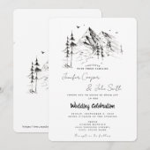 Hand-getrokken Woud & Bergbestemming Wedding Kaart (Voorkant / Achterkant)