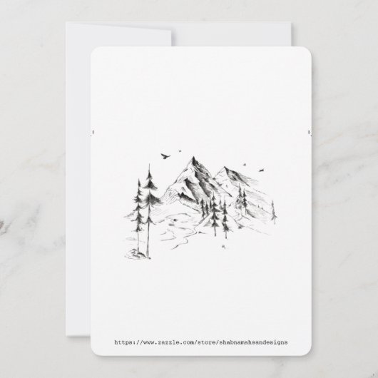 Hand-getrokken Woud & Bergbestemming Wedding Kaart (Achterkant)