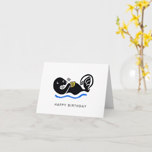 Hand getrokken- Zee OTTER- Behoud - Natuur Kaart (Gele Bloem)