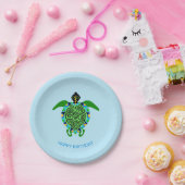 Hand getrokken Zee SCHILDPAD - Happy Birthday - Wi Papieren Bordje (Feest)