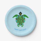 Hand getrokken Zee SCHILDPAD - Happy Birthday - Wi Papieren Bordje (Voorkant)