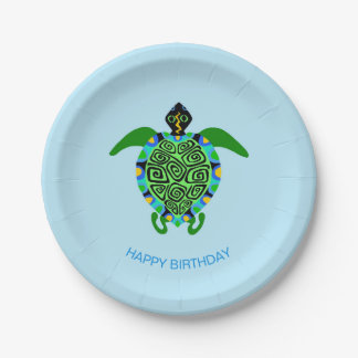 Hand getrokken Zee SCHILDPAD - Happy Birthday - Wi Papieren Bordje