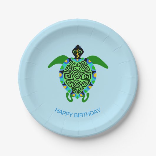 Hand getrokken Zee SCHILDPAD - Happy Birthday - Wi Papieren Bordje (Voorkant)