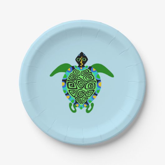 Hand getrokken Zee SCHILDPAD - Wilde dieren - Fees Papieren Bordje (Voorkant)