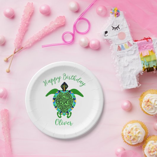 Hand getrokken Zee SCHILDPAD - Wilde dieren - Fees Papieren Bordje (Feest)