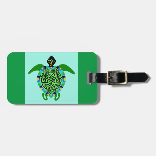 Hand getrokken Zee SCHILDPAD- Wilde zeedier - groe Bagagelabel (Voorkant horizontaal)