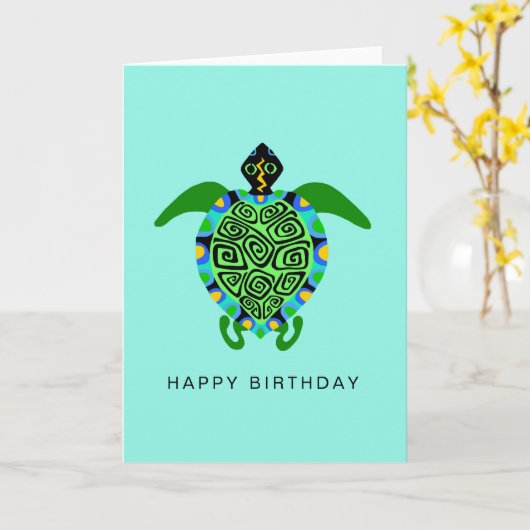 Hand getrokken ZEE SCHILDPAD - Wildlife - Natuur Kaart (Gele Bloem)