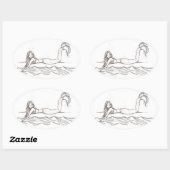 Hand getrokken Zeemeermin Artsy Elegante Ovale Sti Sticker (Vel)