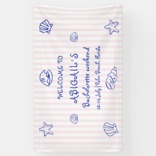 Hand getrokken zeeschelpen bachelorette WELKOM Spandoek (Verticaal)